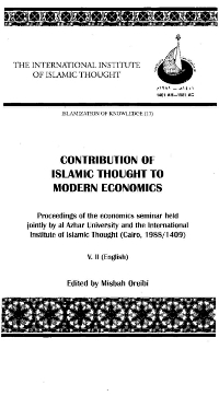 Contribution of Islamic Thought to Modern Economics