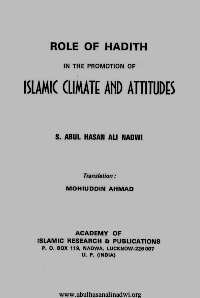 Role Of Hadith In The Promotion Of Islamic Climate And Attitudes