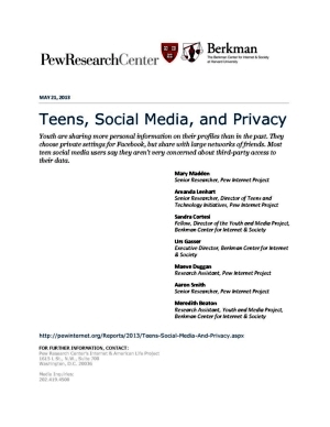 Report Cover: Teens, Social Media, and Privacy