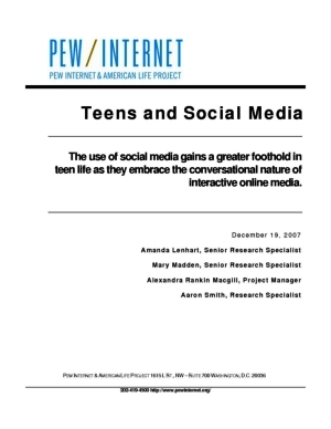 Teens and Social Media
Teens and Social Media Content creation by teenagers continues to grow, with 64% of online teenagers ages 12 to 17 engaging in at least 