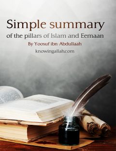 Simple Summary of the Pillars Islam and Eemaan
This book is one of the books that introduce almost all aspects of Islam. It talks about Islam and its pillars: the two testimonies, prayers, zakat, fasting, and pilgrimage. 
Yoosuf ibn Abdullaah